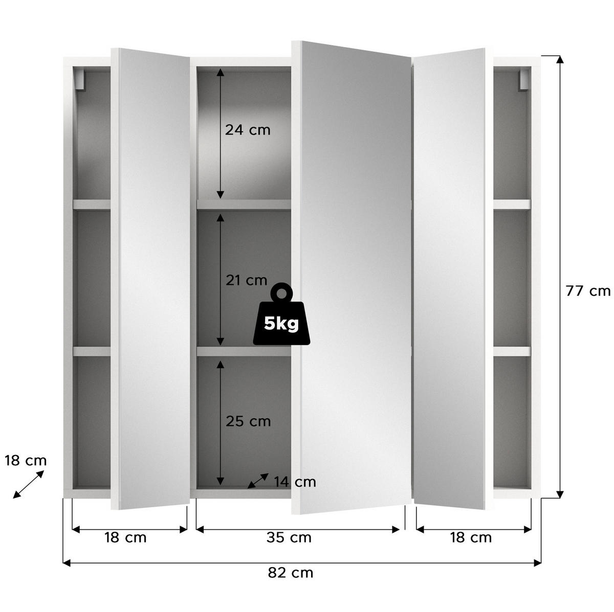 SPIEGELSCHRANK Vira Bad in weiß Melamin und weiß hochglanz B/H/T: 82x77x18 cm - Weiß, Holz (82/77/18cm)