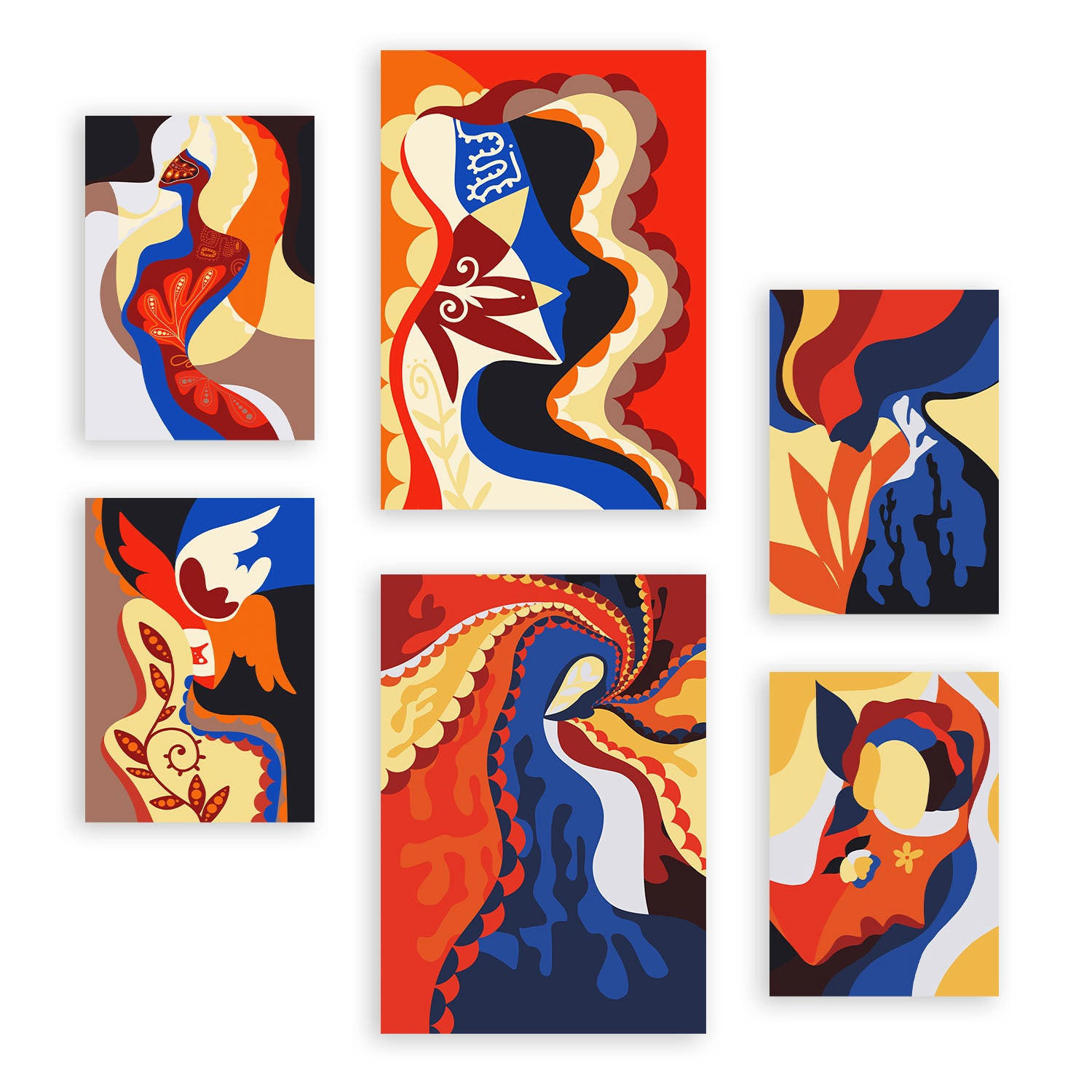 POSTER Set Mit 6 Verlockender Charme In Weibliche Zusammenfassung Ästhetische Dekorative Gemälde Für Ihr Wohnzimmer Zuhause A3 & A4 Rahmenlos - Klar, Papier (29/3cm) - Nacnic