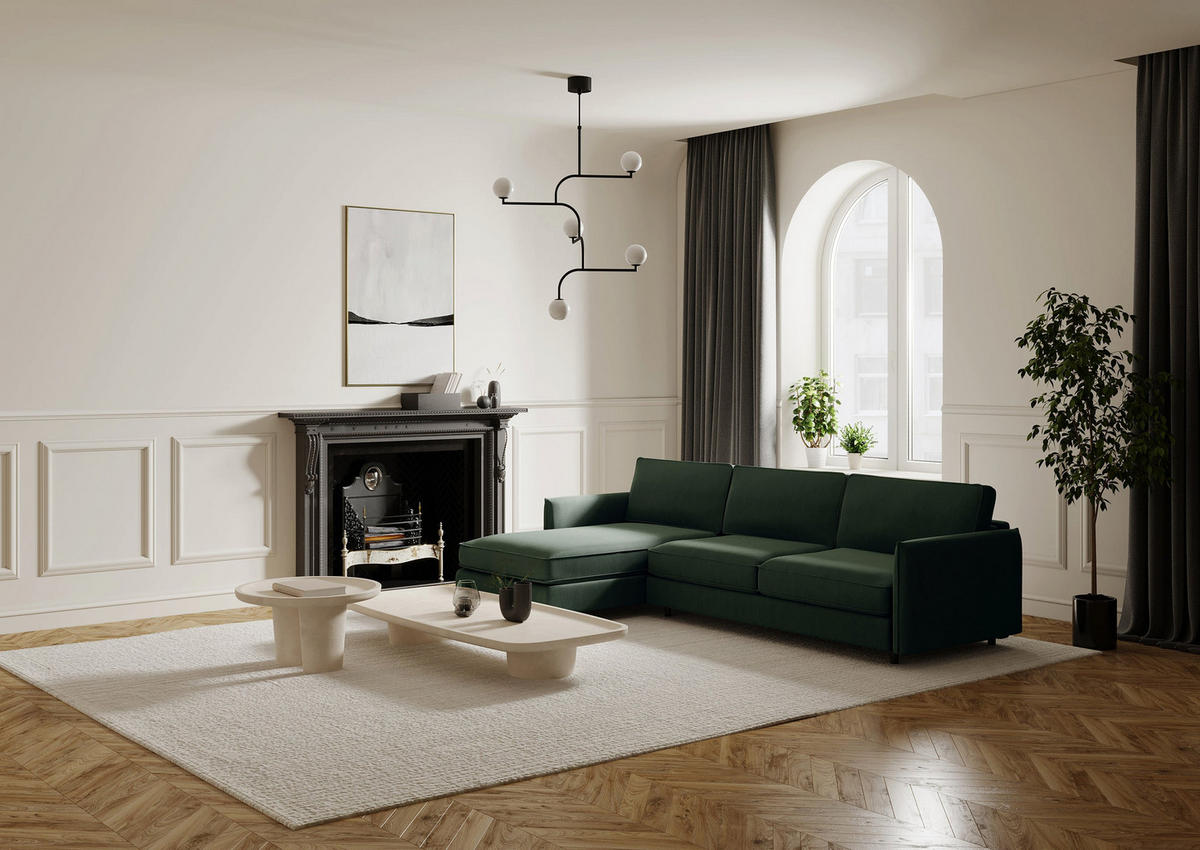 ECKSOFA LINKS Rastergewebe Olivgrün 268cm - Olivgrün, Textil (166/268cm) - Sia Home