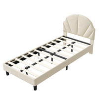 EINZELBETT 90x200 cm Beige Samt Polsterbett, Kinder- & Jugendbett mit Muschel-Kopfteil - Beige, Textil (90/200cm) - CASIVA