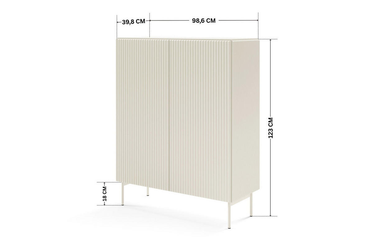 HIGHBOARD MUTI 99 cm Kaschmir - mit Riffel-Fronten und Push-to-Open-System - Kaschmir, Holz/Holzwerkstoff (99/123/40cm) - Ravio