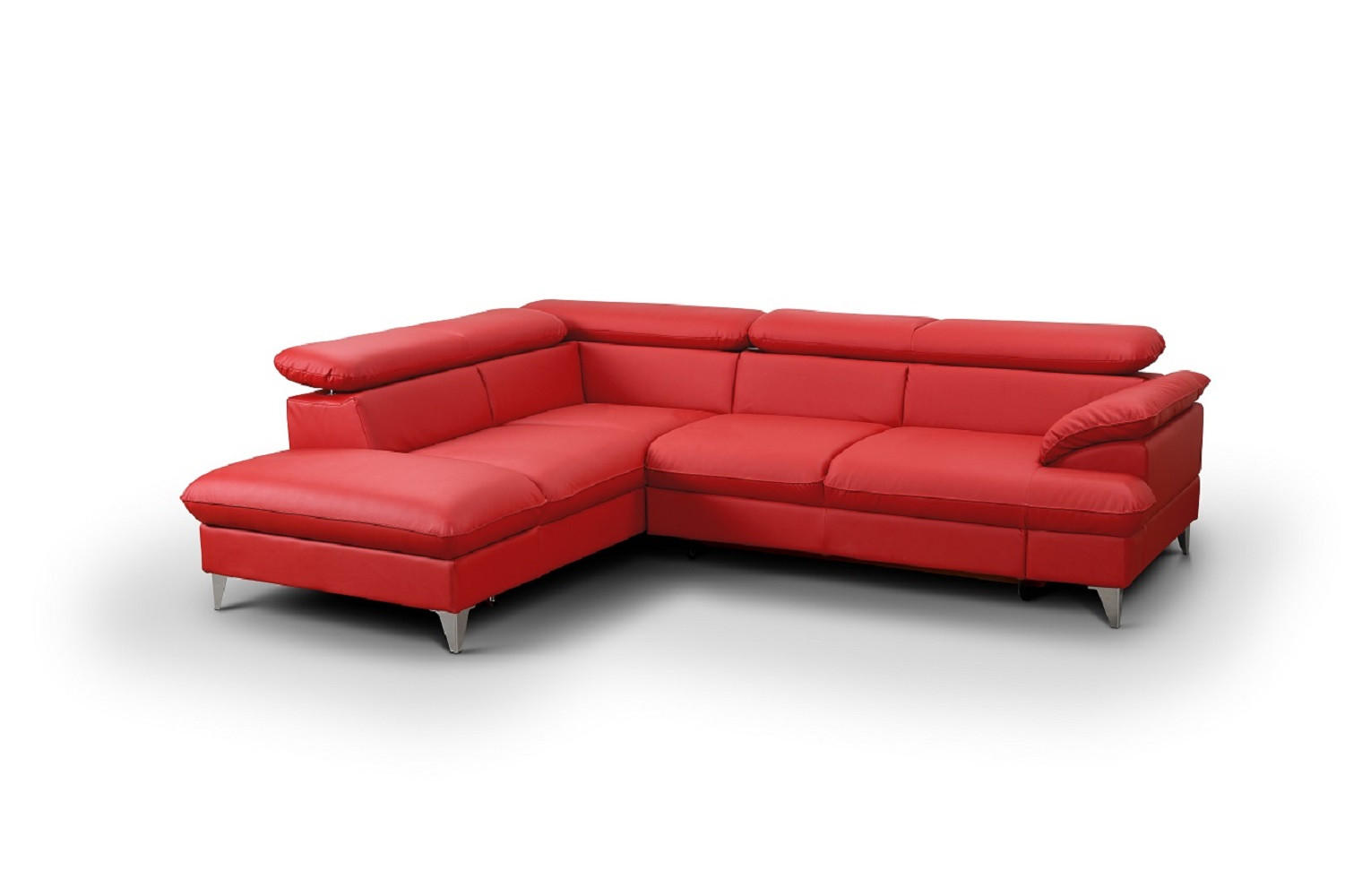 ECKSOFA mit Schlaffunktion und Bettkasten, verstellbare Kopfstützen - Chromfarben/Rot, Textil/Metall (256/208cm) - Cotta