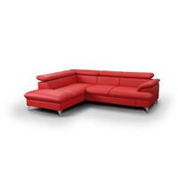 ECKSOFA mit Schlaffunktion und Bettkasten, verstellbare Kopfstützen - Chromfarben/Rot, Textil/Metall (256/208cm) - Cotta