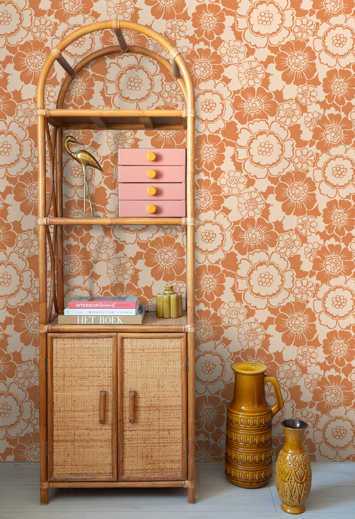 TAPETE Retro Blumen 50 x 900 cm - Orange, Papier (50/900cm) - ESTAhome