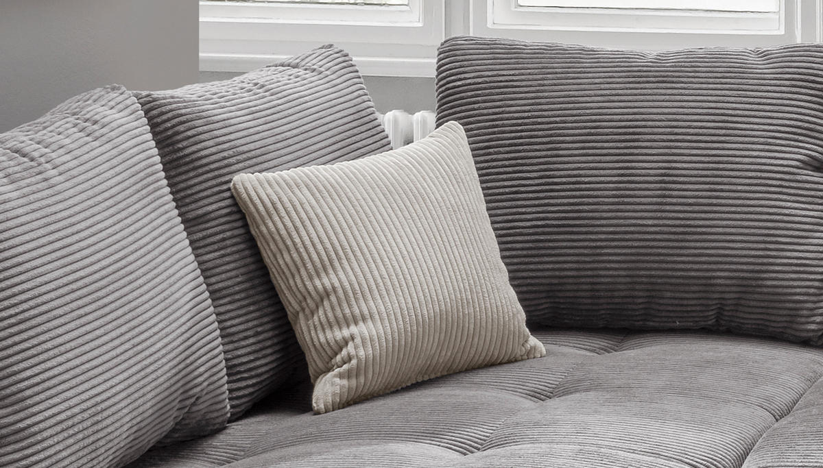 ECKSOFA mit Schlaffunktion, Wellenunterfederung, Ottomane links B298/T202/H84 cm, Liegefl. 154x227 cm, Cord Grau / 17202 - Beige/Silberfarben, Holz/Textil (298/202cm) - luma-home