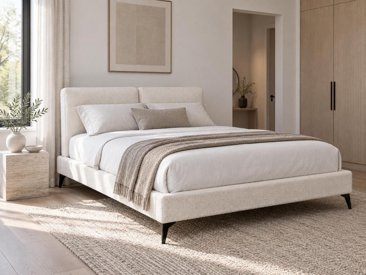 POLSTERBETT mit Lattenrost 140/200 cm Weiß Melle - Creme, Textil (140/200cm) - Beliani