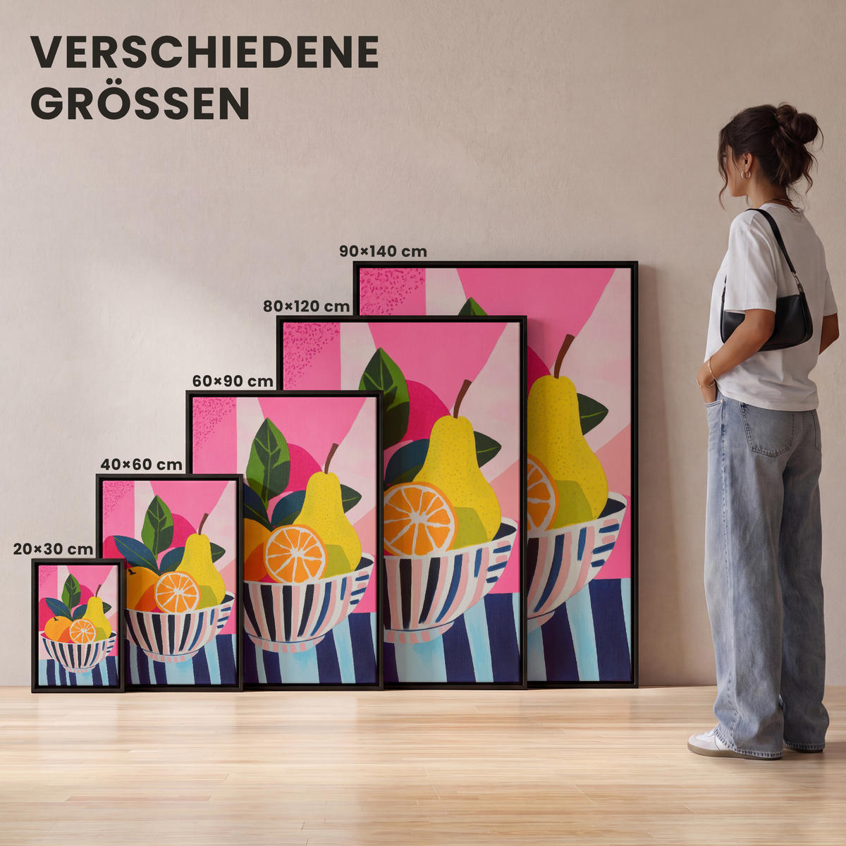 LEINWAND Bilder mit Rahmen - Obst - Abstrakter Hintergrund - Rosa - 80x120 - Pink, Textil (80/120cm) - MuchoWow