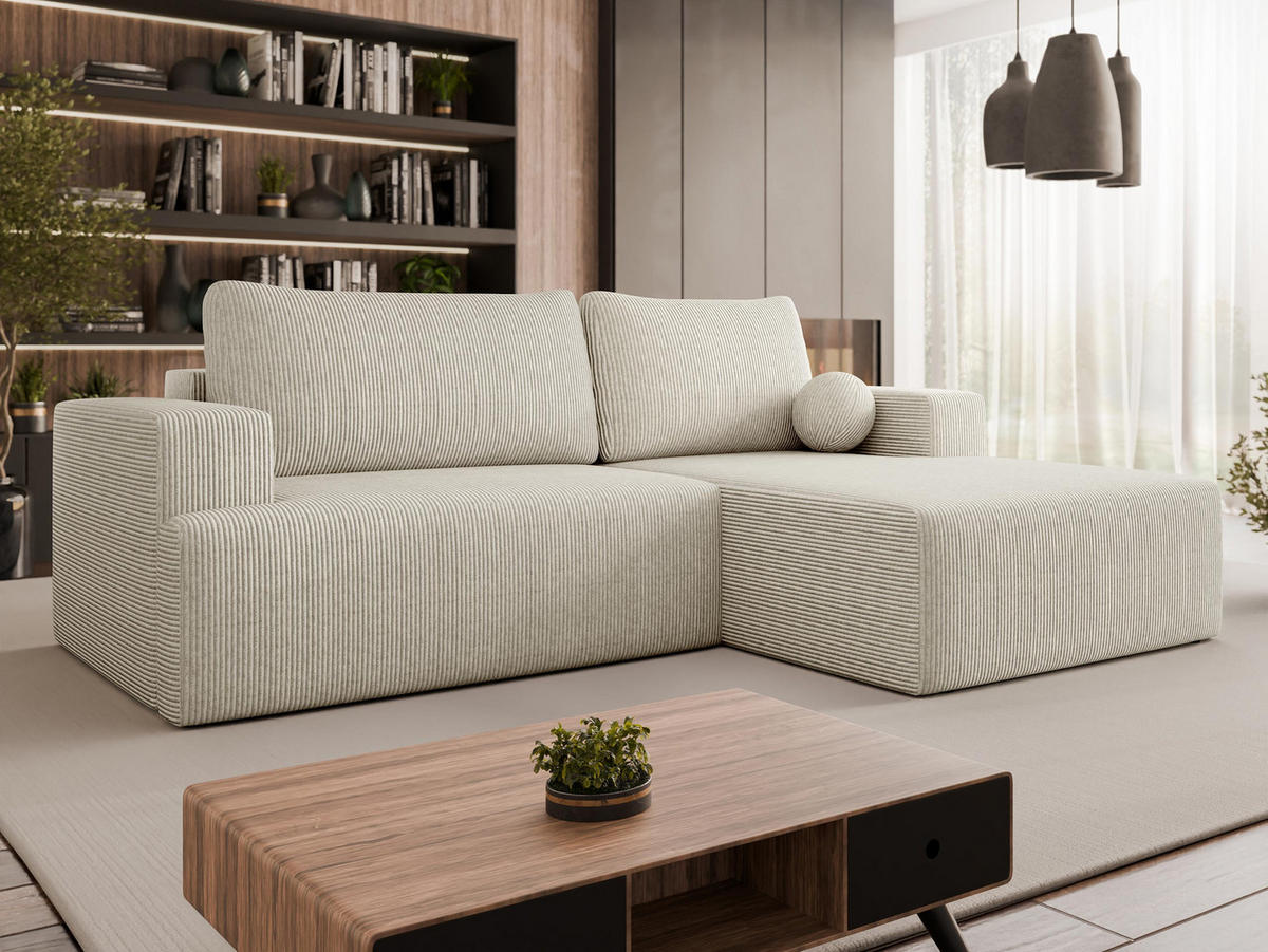 ECKSOFA Mivo Cord, Seite: Rechts - Beige/Schwarz, Holz/Kunststoff (266/163cm) - MIRJAN24