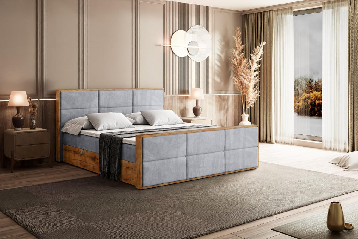 BOXBETT mit Matratze H4 und Lattenrost - LOLLI1-Z - 200x200 - Grau Monolith - Grau, Holzwerkstoff (200/200cm) - ALTDECOR