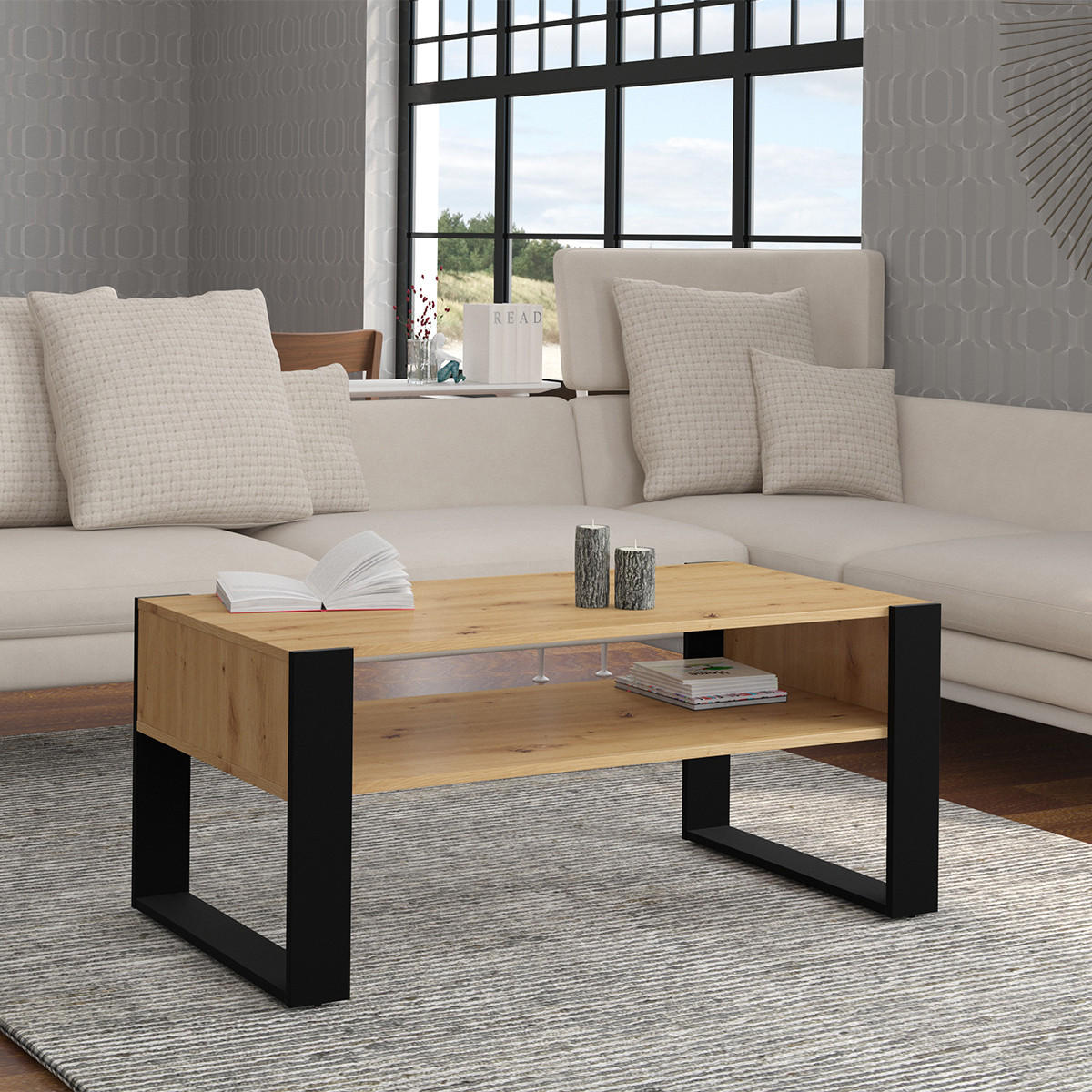 COUCHTISCH Nouka Holz und Schwarz - Schwarz, Holzwerkstoff (60/110/48cm) - Petits-meubles