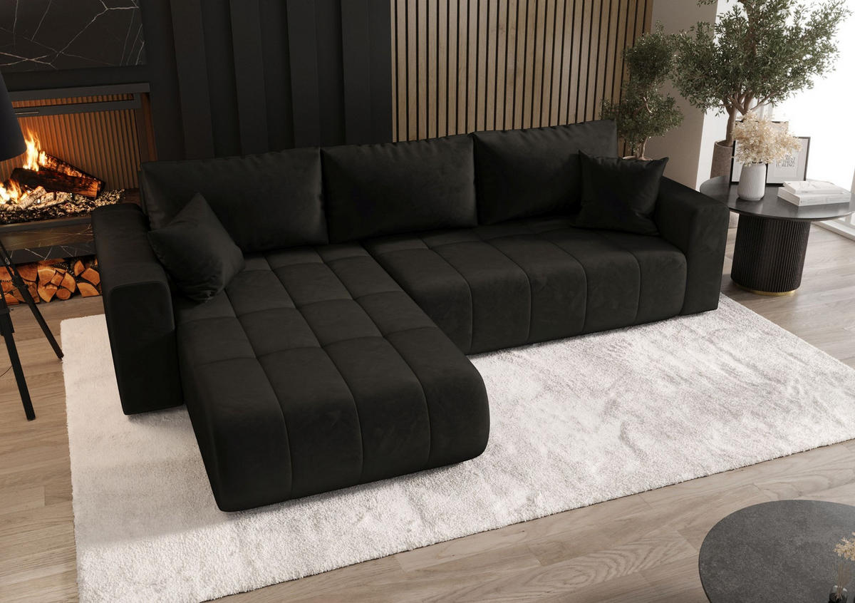 ECKSOFA mit Schlaffunktion MILO L Monolith 95 Links - Schwarz, Textil (280/175cm) - Bedante