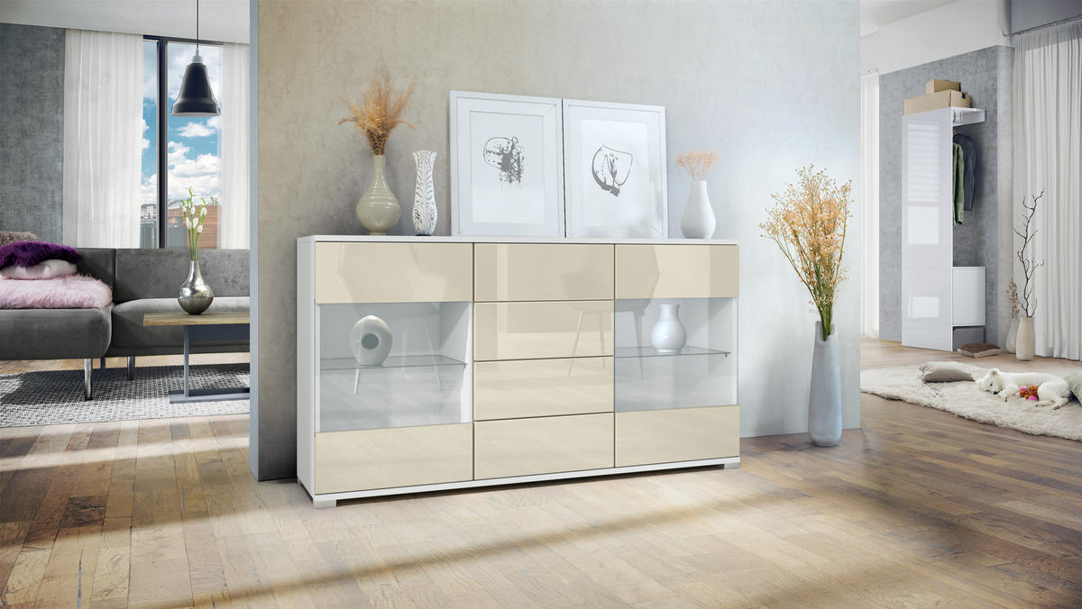 SIDEBOARD Bari Creme Hochglanz - Creme, Holzwerkstoff (138.5/75.5/35cm) - Vladon