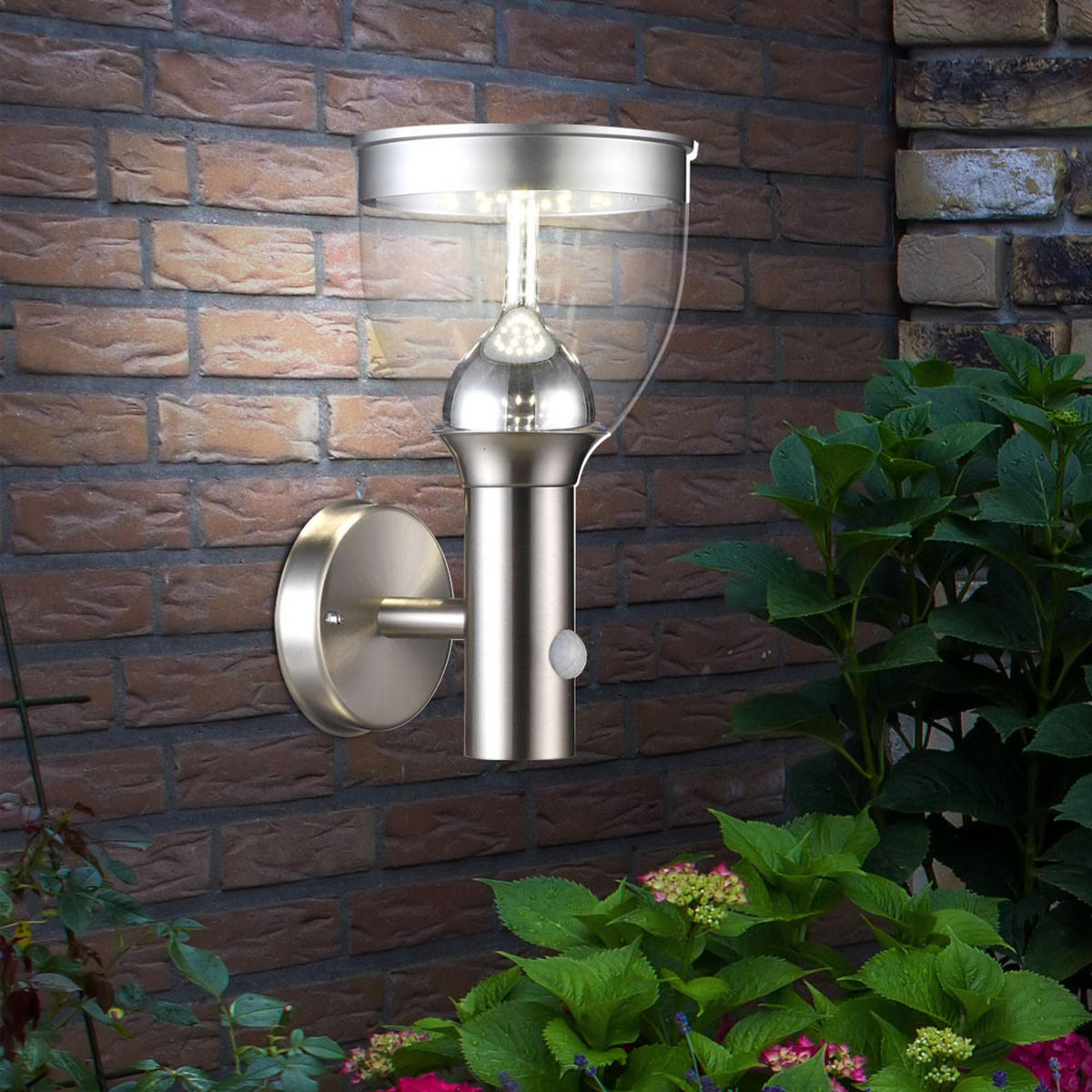 LED AUSSENLEUCHTE Solar Edelstahl Silber - Silberfarben, Metall (17.7/15.8/28.7cm) - Globo Lighting