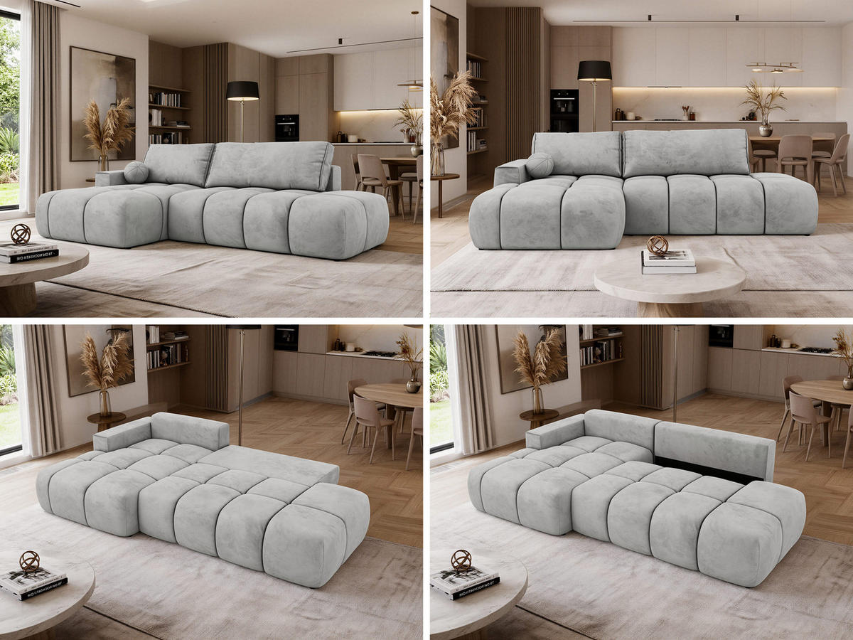 ROHOVÁ SEDAČKA LORAN L Světle šedá Samet - Vlevo - černá/světle šedá, textil/plast (170/292cm) - MKS