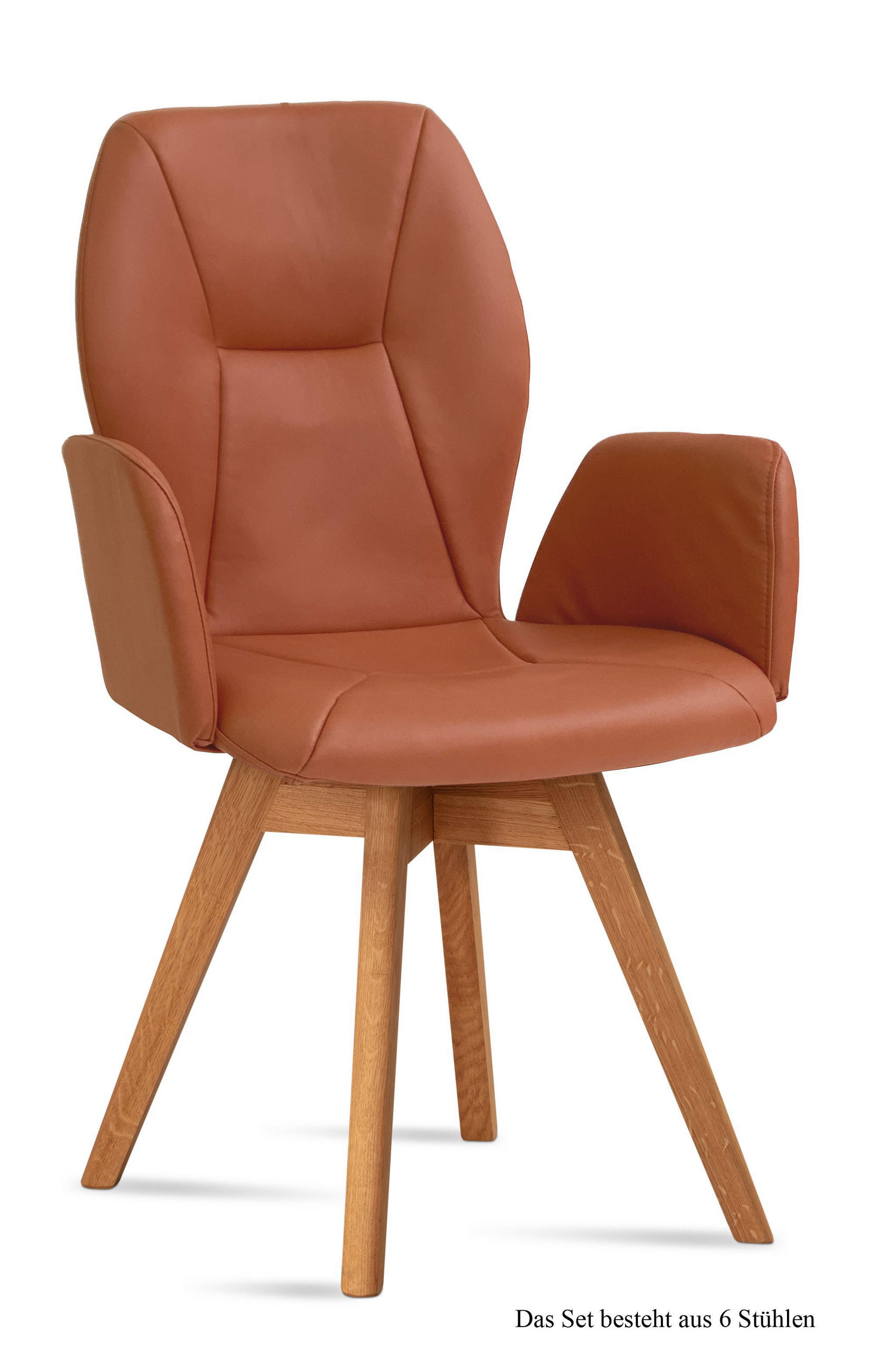 ARMLEHNSTUHL drehbar (6er-Set) Draia 58x92x60 Eiche geölt/Cognac - Cognac/Eichefarben, Kunststoff (60/92/58cm) - 58aufmkessel