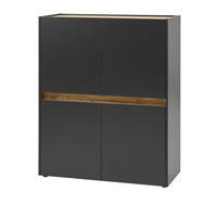 AKTENSCHRANK grau matt, Eiche Wotan 100 x 122 cm, Highboard 4-türig mit viel Stauraum - Eiche Wotan/Schwarz, Holzwerkstoff/Kunststoff (100/122/40cm) - Furn.Design