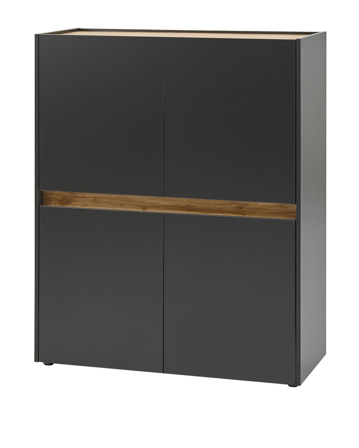 AKTENSCHRANK grau matt, Eiche Wotan 100 x 122 cm, Highboard 4-türig mit viel Stauraum - Eiche Wotan/Schwarz, Holzwerkstoff/Kunststoff (100/122/40cm) - Furn.Design