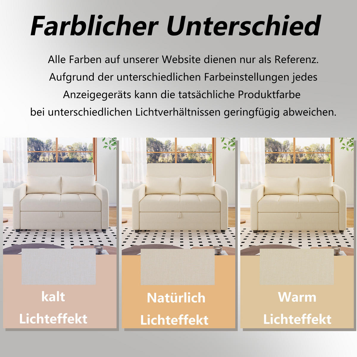SCHLAFSOFA Klappsofa Baumwolle-Leinen mit verstellbarer Rückenlehne Beige 127/75/94 cm - Beige, Textil (75/94/127cm) - Redom