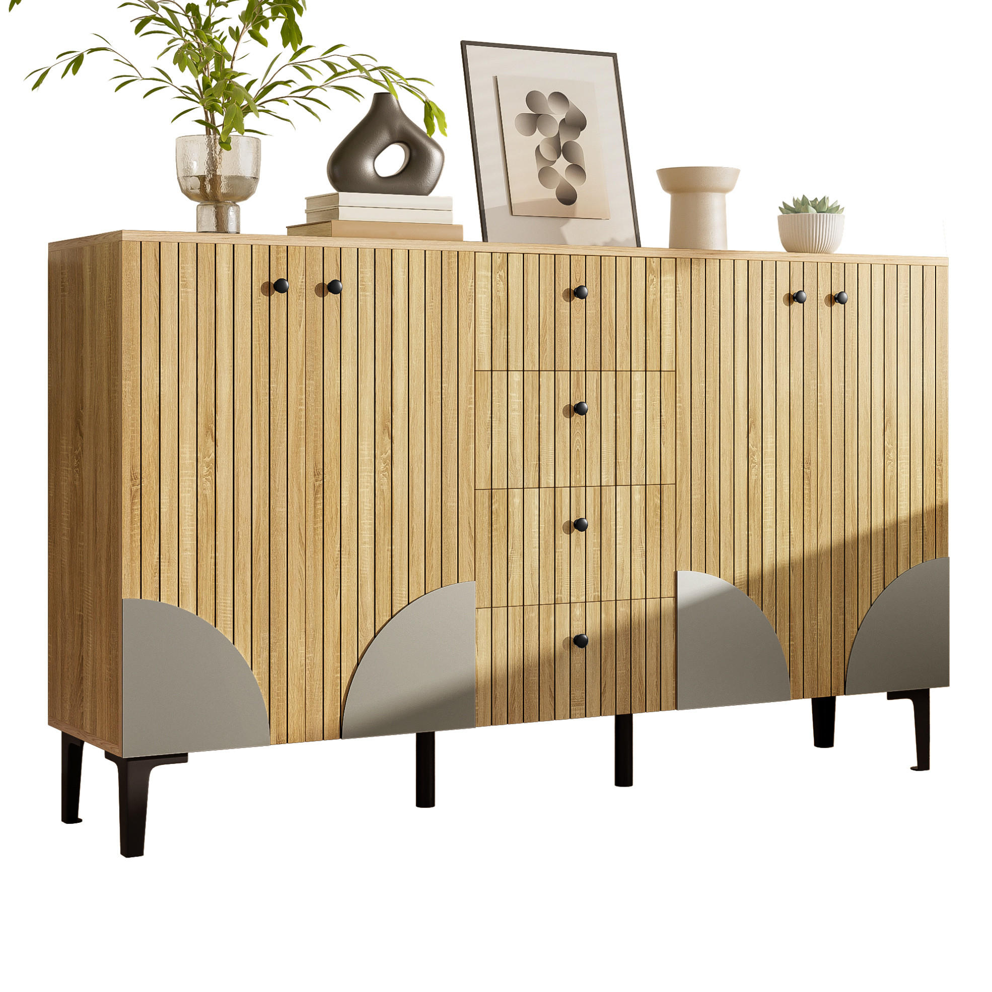 SIDEBOARD 160/94/36 cm Holzfarbe aus Holzwerkstoff mit 4 Türen und 4 Schubladen - Eichefarben, Holzwerkstoff (36/94/160cm) - OKMYHOME