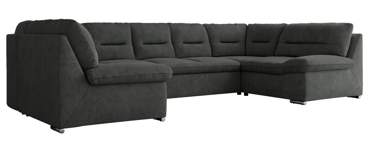 WOHNLANDSCHAFT COMODO U Dunkelgrau Struktur - Dunkelgrau/Silberfarben, Textil/Metall (340/93/206cm) - MKS