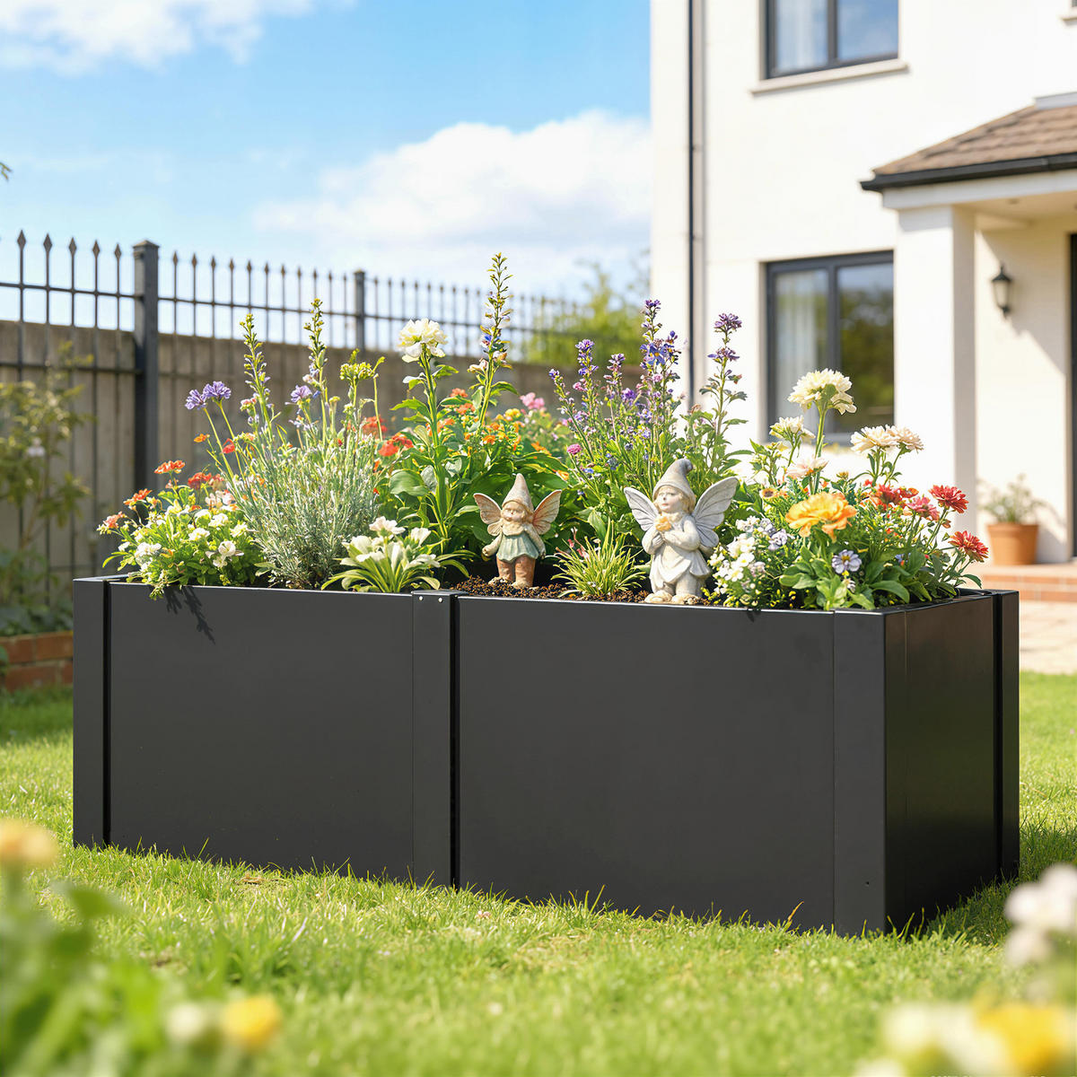 HOCHBEET Galvanisierter-Stahl Schwarz - Schwarz, Metall (53/55/150cm) - Outsunny