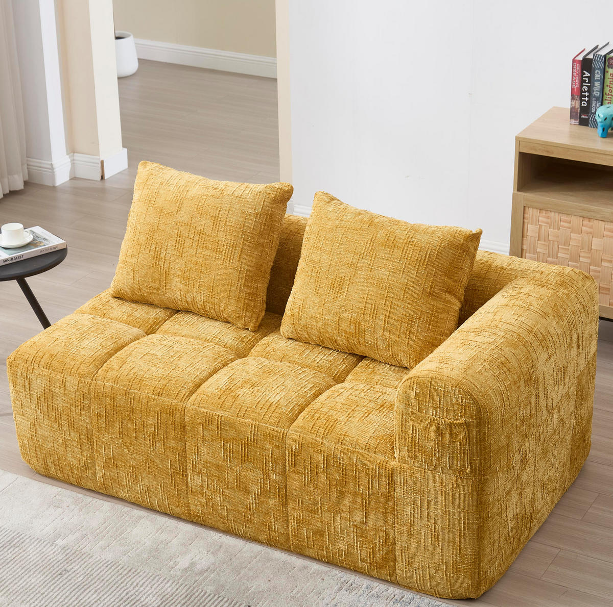 2-SITZER Sofa Chenille mit Chaiselongue und Seitentaschen 158/90/60 cm Gelb - Gelb, Textil (60/158/90cm) - Redom