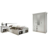 SCHLAFZIMMER Pinie weiß Set 3-teilig mit Bett, Kleiderschrank und Nachttisch - Schwarz/Weiß, Glas/Holzwerkstoff (155/206/212cm) - Furn.Design