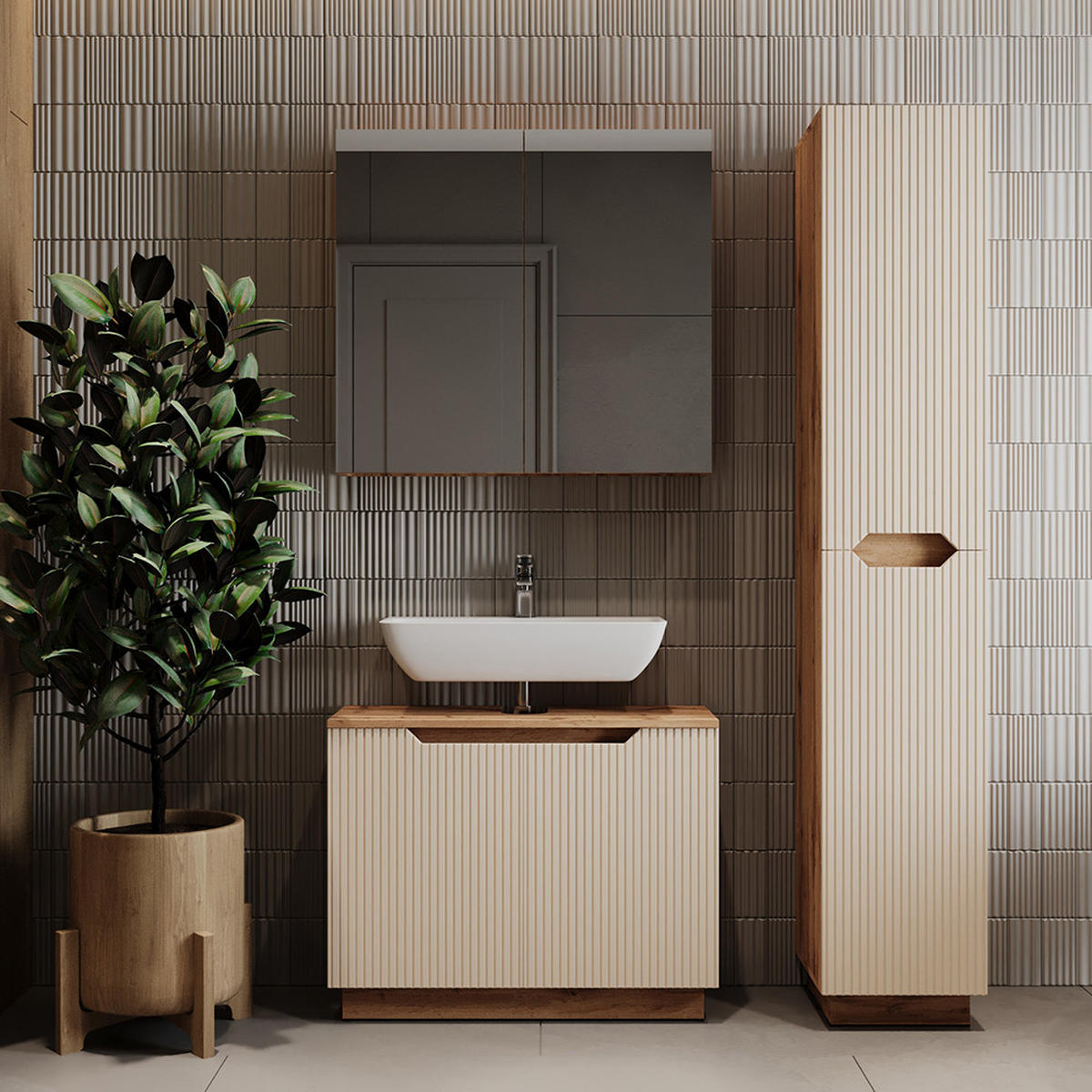 KOUPELNOVÝ NÁBYTEK Lotta Dubový/kašmírový pruhovaný - kašmírová/barva dubu, kompozitní dřevo (79.6/62.5/32cm) - Vicco