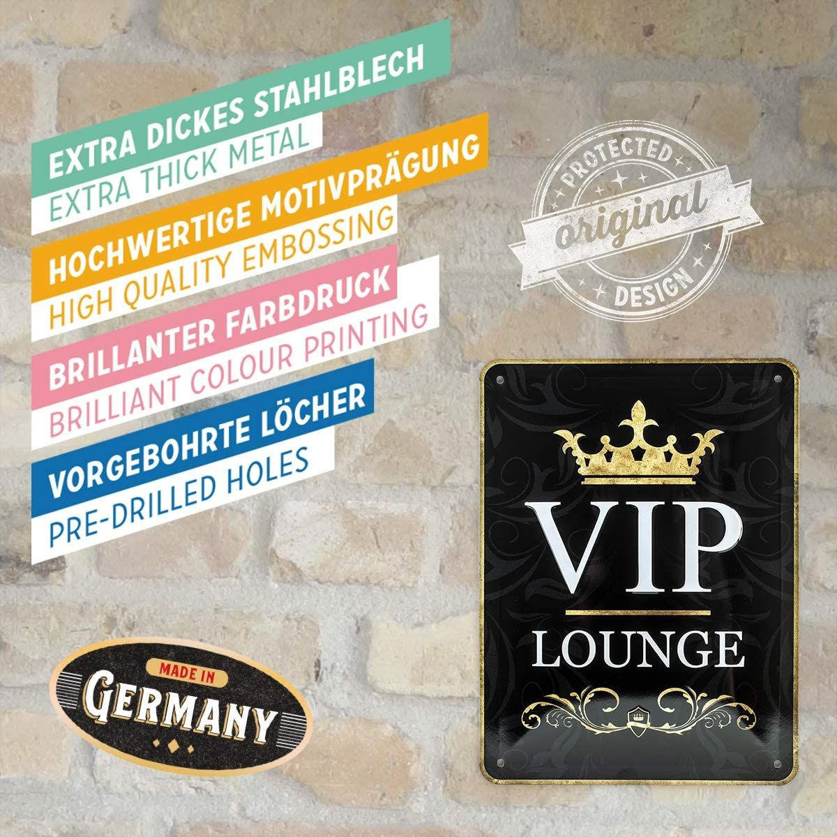BLECHSCHILD 15/20 cm Achtung VIP Lounge - Multicolor, Metall (15/20/0.5cm) - Nostalgic-Art