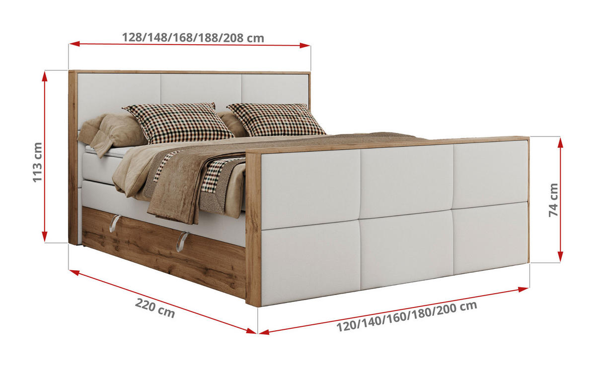 BOXSPRINGBETT ALBERO 2 KING DUO 140/200 Weiß Kunstleder - H3 - Weiß, Holz/Textil (140/200cm) - MKS