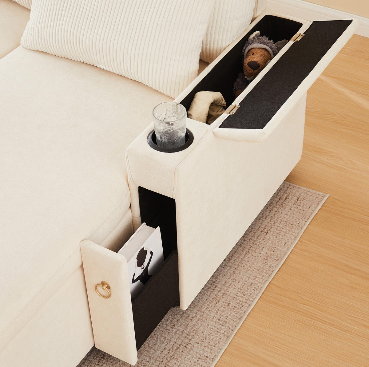 SCHLAFSOFA aus Chenille & Cord 272x131x84 cm in Beige mit Stauraum - Beige, Textil (272/84/131cm) - Modfu