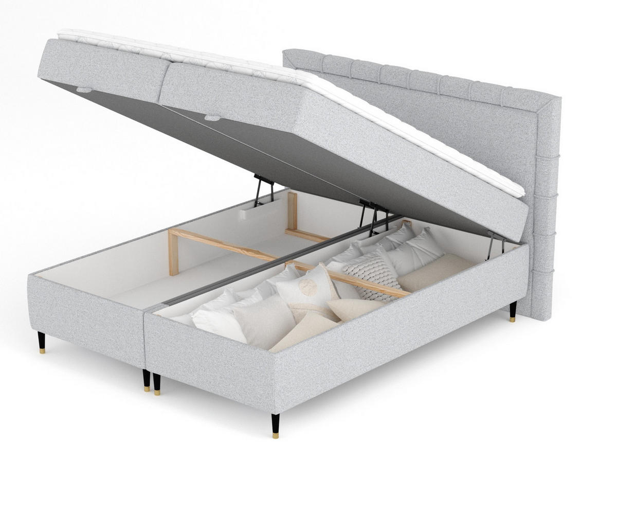 BOXBETT Voyage Hellgrau 160/200 cm mit Matratze und Topper - Hellgrau/Schwarz, Holz/Holzwerkstoff (160/200cm) - Maison de Reve