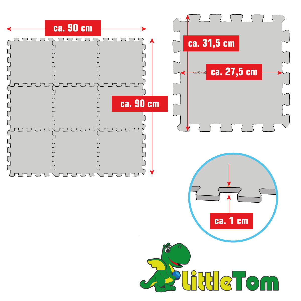 SPIELMATTE ab Null 90 cm Baby Puzzlematte Schwarz - Schwarz, Kunststoff (30/30cm) - Littletom