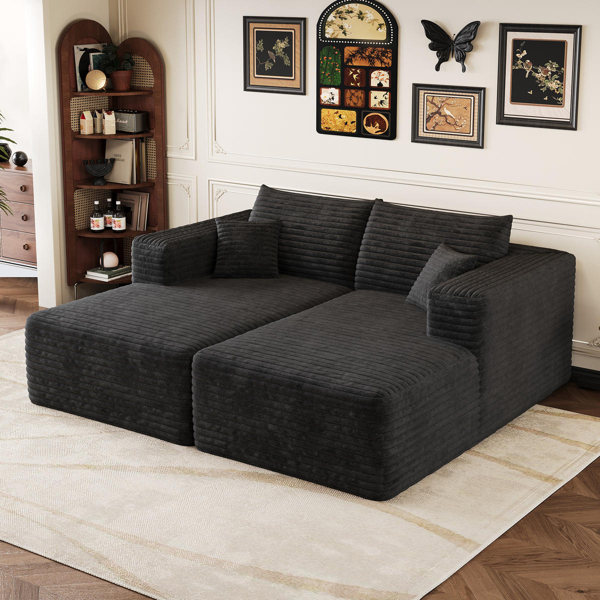 SCHLAFSOFA DE-34891 mit Chaiselongue Schwarz - Schwarz, Textil (151/180cm) - ComfortXL