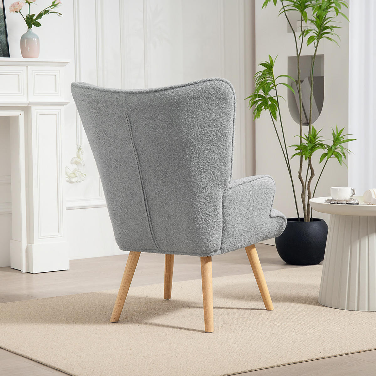 SESSEL DE-13280 Bouclé-Stoff & Knopfheftung Hellgrau - Grau, Holz (71/96/74cm) - ComfortXL