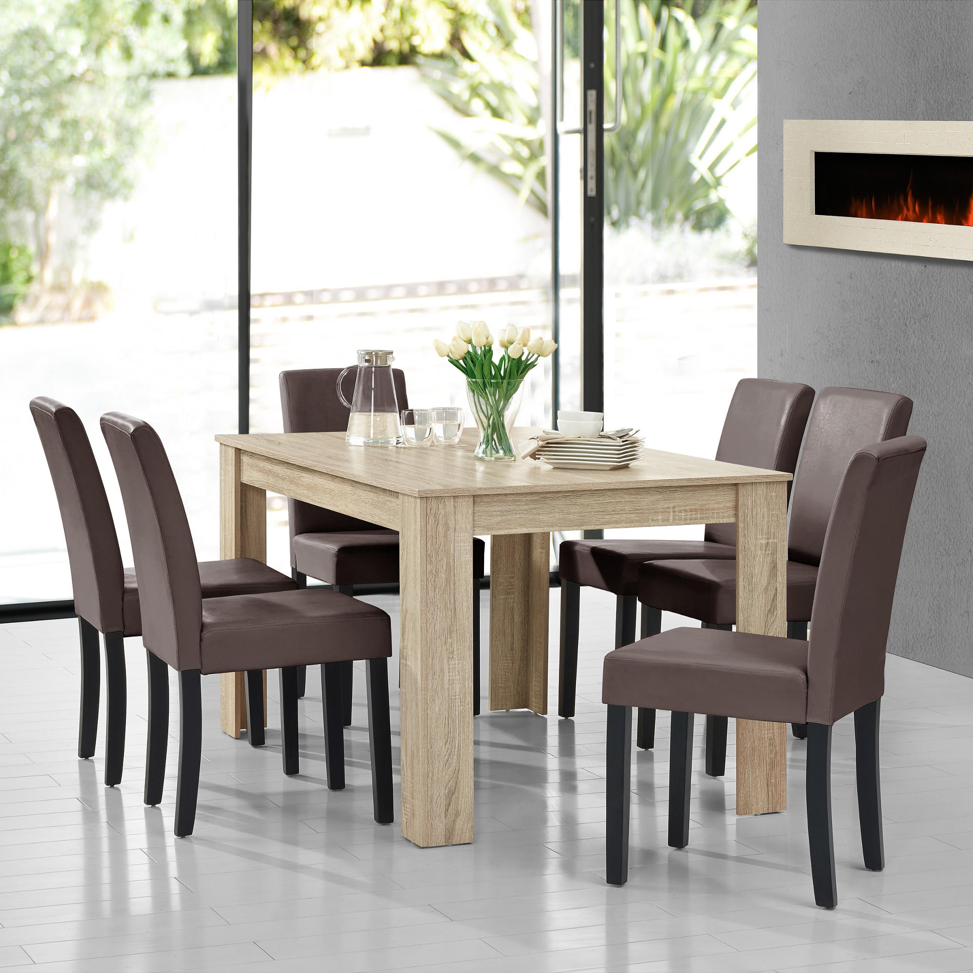 TISCHGRUPPE Forssa - Naturfarben/Braun, Holz/Holzwerkstoff (140/77/90cm) - [en.casa]