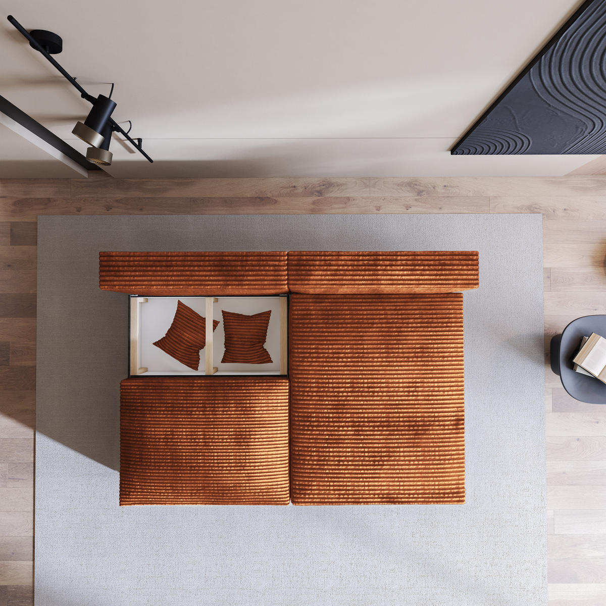 ECKSOFA FIORO Braun Kordstoff mit Schlaffunktion - Braun, Holz (204/148cm) - MASSENO