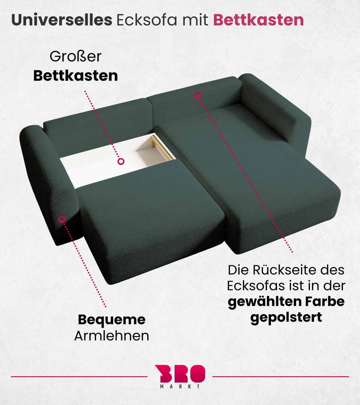 ECKSOFA Kornel mit Schlaffunktion Grün Boucle - Grün, Textil (248/165cm) - Bromarkt