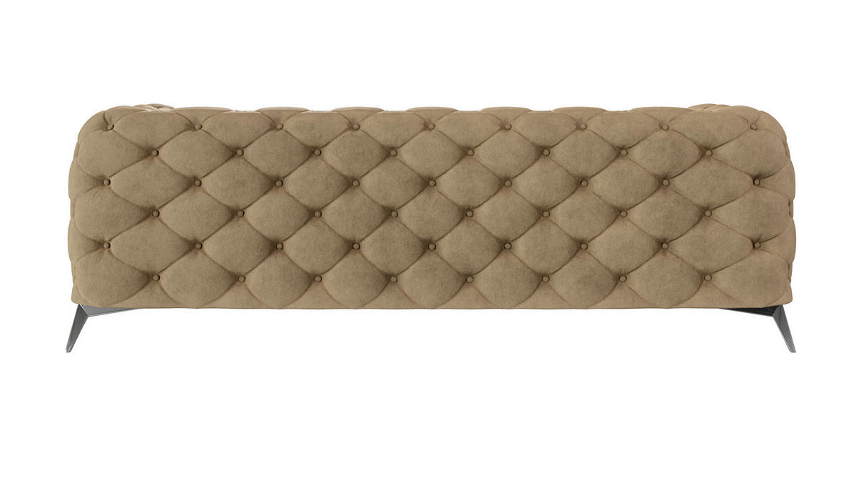 CHESTERFIELD-SOFA 3-Sitzer Laura Beige Samt - Beige/Silberfarben, Holz/Textil (225/75/100cm) - S-Style Möbel