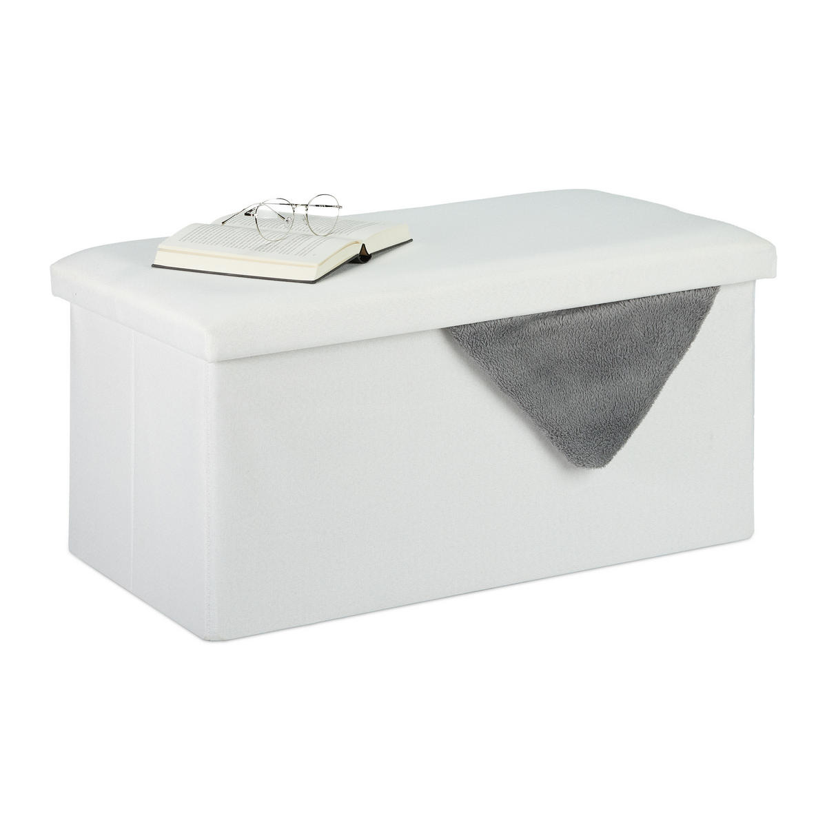 SITZBANK - Weiß, Holzwerkstoff/Textil (76.5/38/38.5cm) - Relaxdays