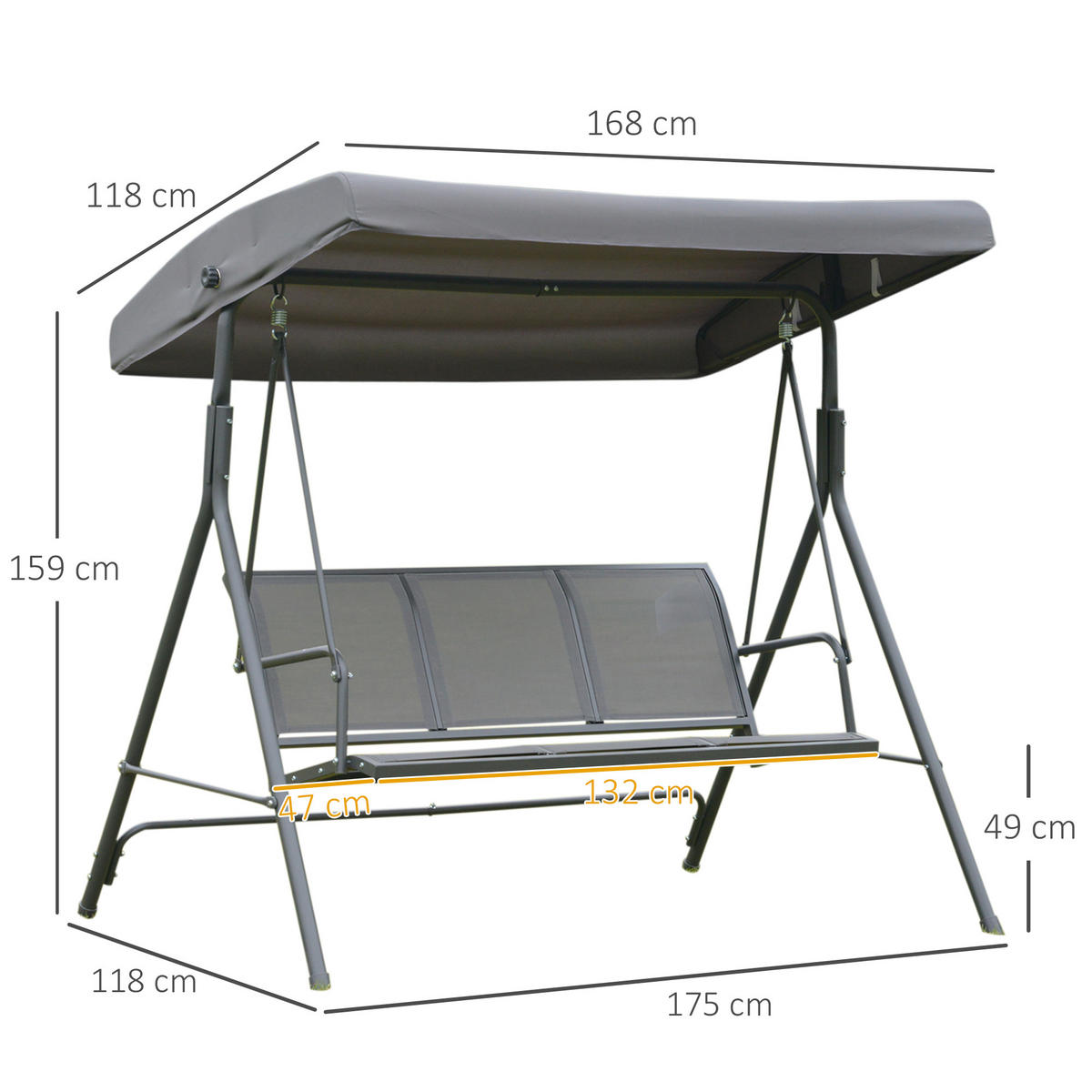 HOLLYWOODSCHAUKEL DE-15224 3-Sitzer mit verstellbarem Dach Grau - Grau, Metall (118/159/175cm) - ComfortXL
