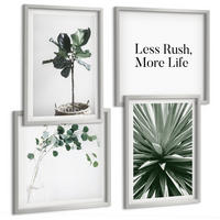 BILDER SET 4er Set - 50x50 cm & 40x60 cm Silberner Rahmen - Minimalismus mit grünen Pflanzen - Silberfarben, Kunststoff (50/50cm) - TULUP