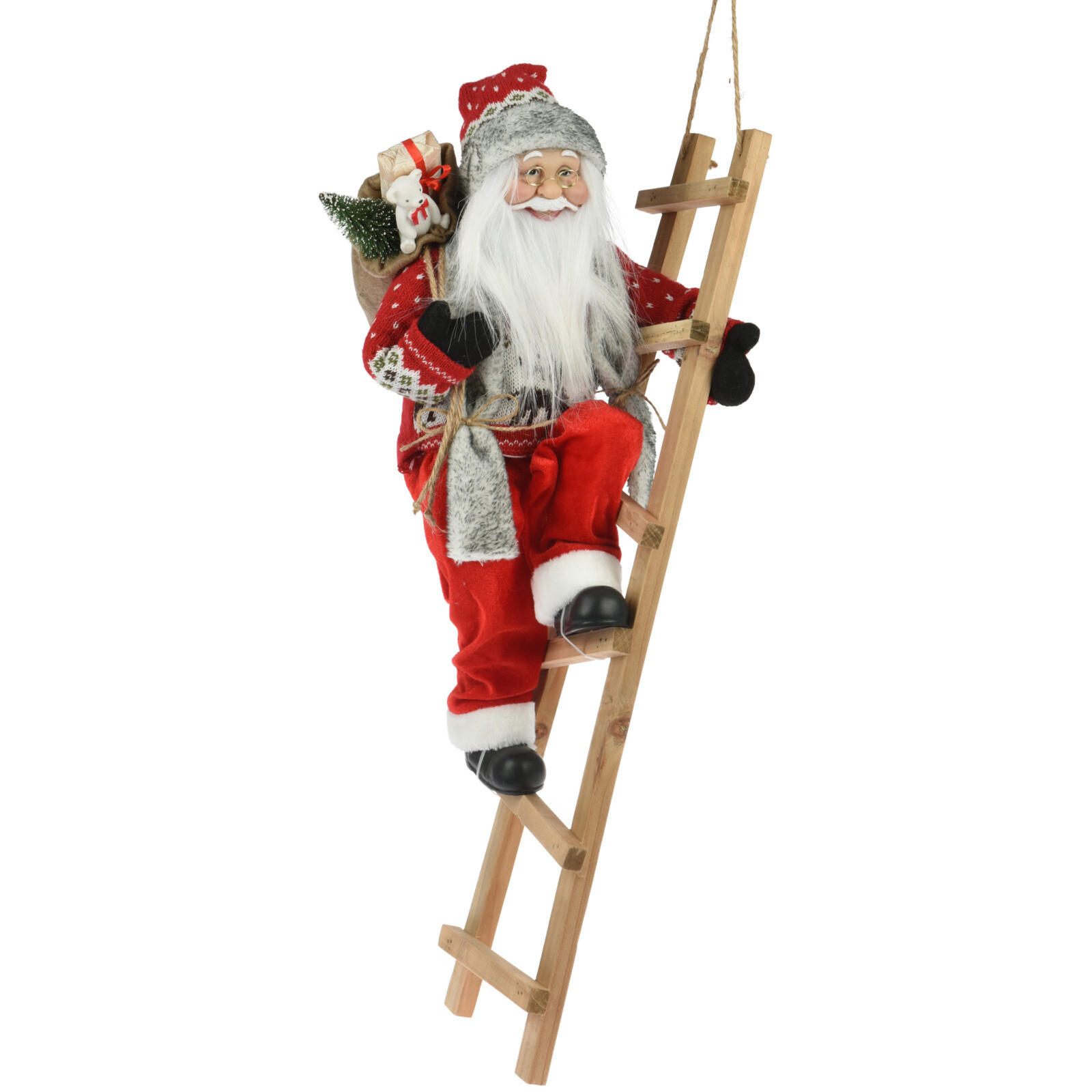 WEIHNACHTSBAUMSCHMUCK Weihnachtsmann mit Leiter rot 65 cm - Multicolor, Kunststoff (25/66/25cm) - Home Styling Collection