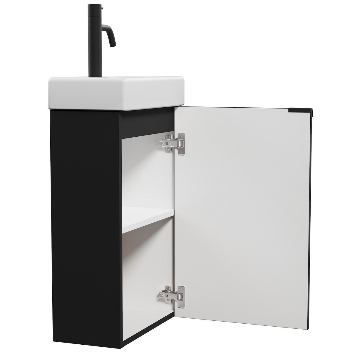 GÄSTE-WC-MÖBELSET Apollo 2 Teile Schwarz Matt - 40 x 22 x 64 cm - Schwarz, Holz (40/68/22cm) - Badplaats