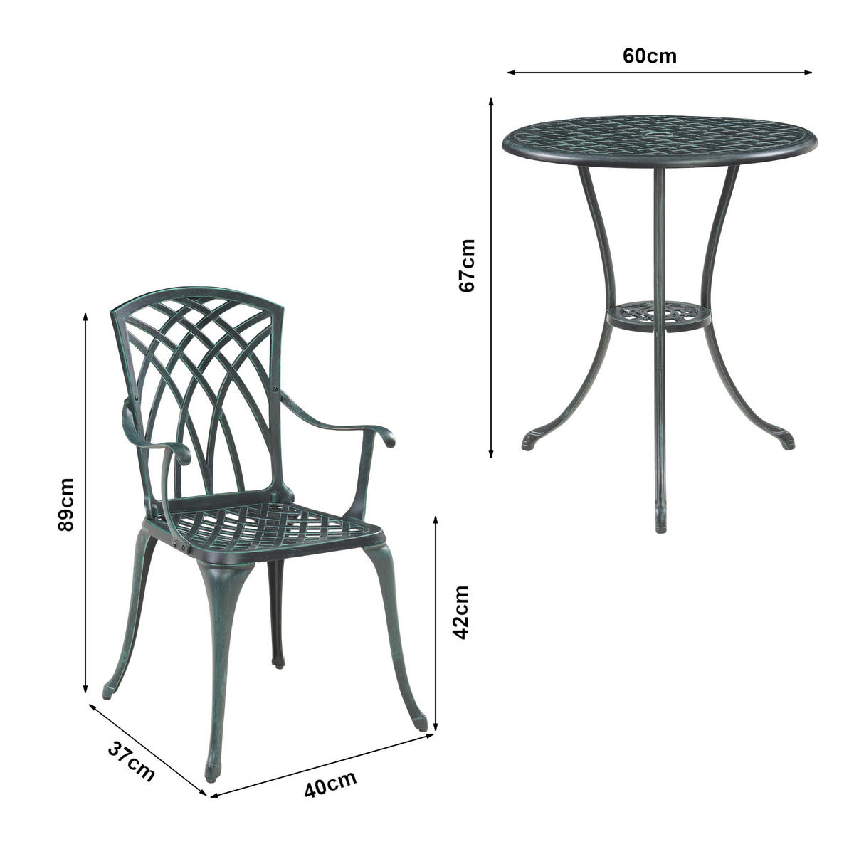 BISTRO-SET 3 TLG. Vena - Dunkelgrau/Grün, Metall - casa.pro