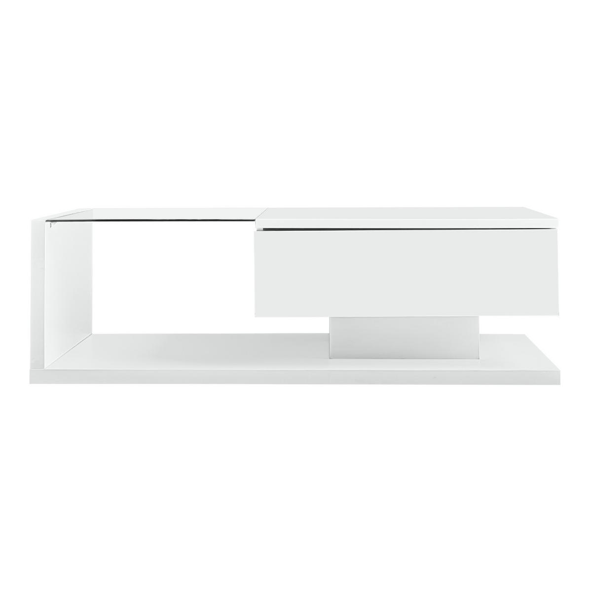COUCHTISCH 105/55/32,5 cm hochglänzend weiß mit Glasplatte und LED-Beleuchtung - Weiß, Holzwerkstoff (105/55/32.5cm) - OKWISH