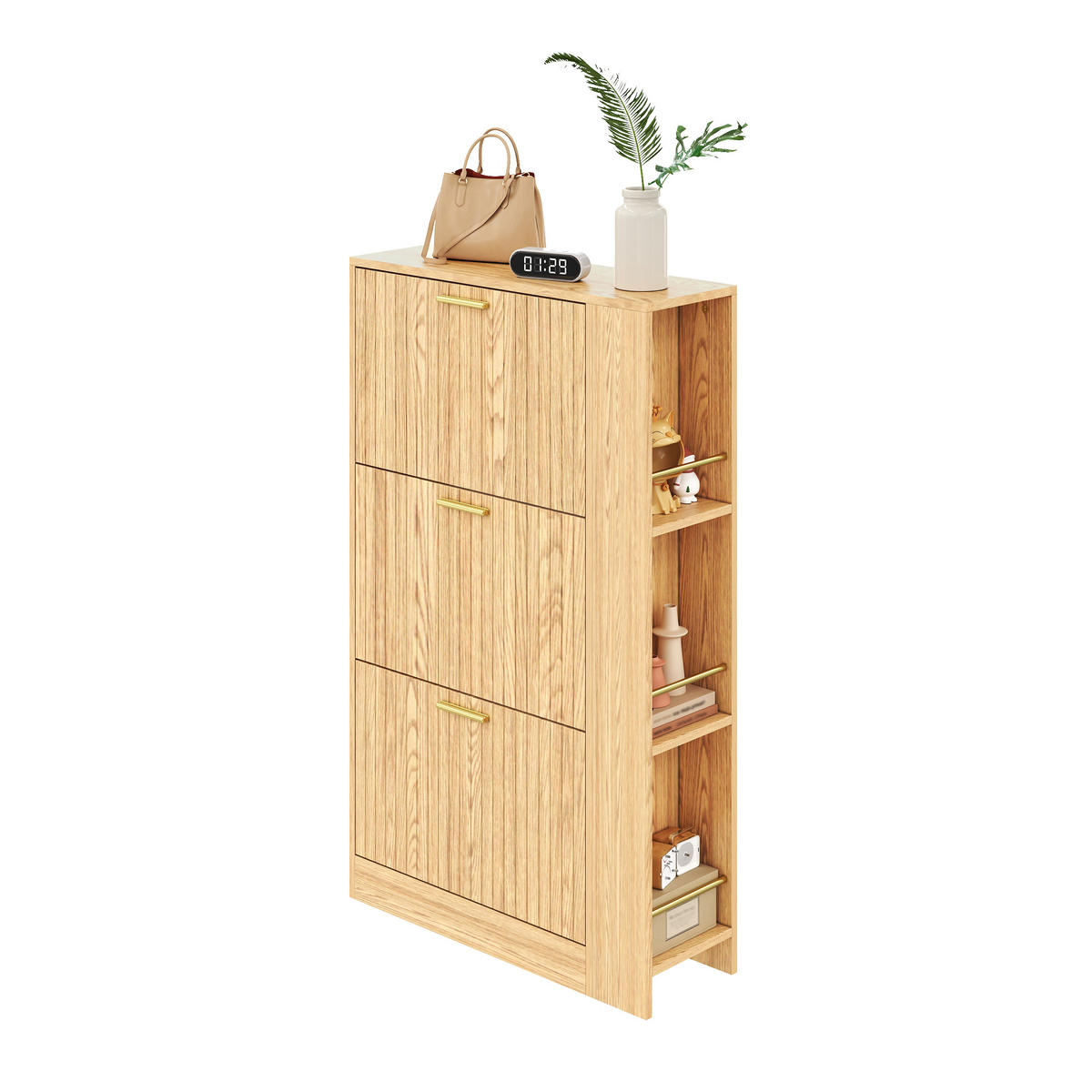 SCHUHSCHRANK 3 Türen Holz Stauraum modern - Naturfarben, Holz (70/115/23.5cm) - LEBENLANG