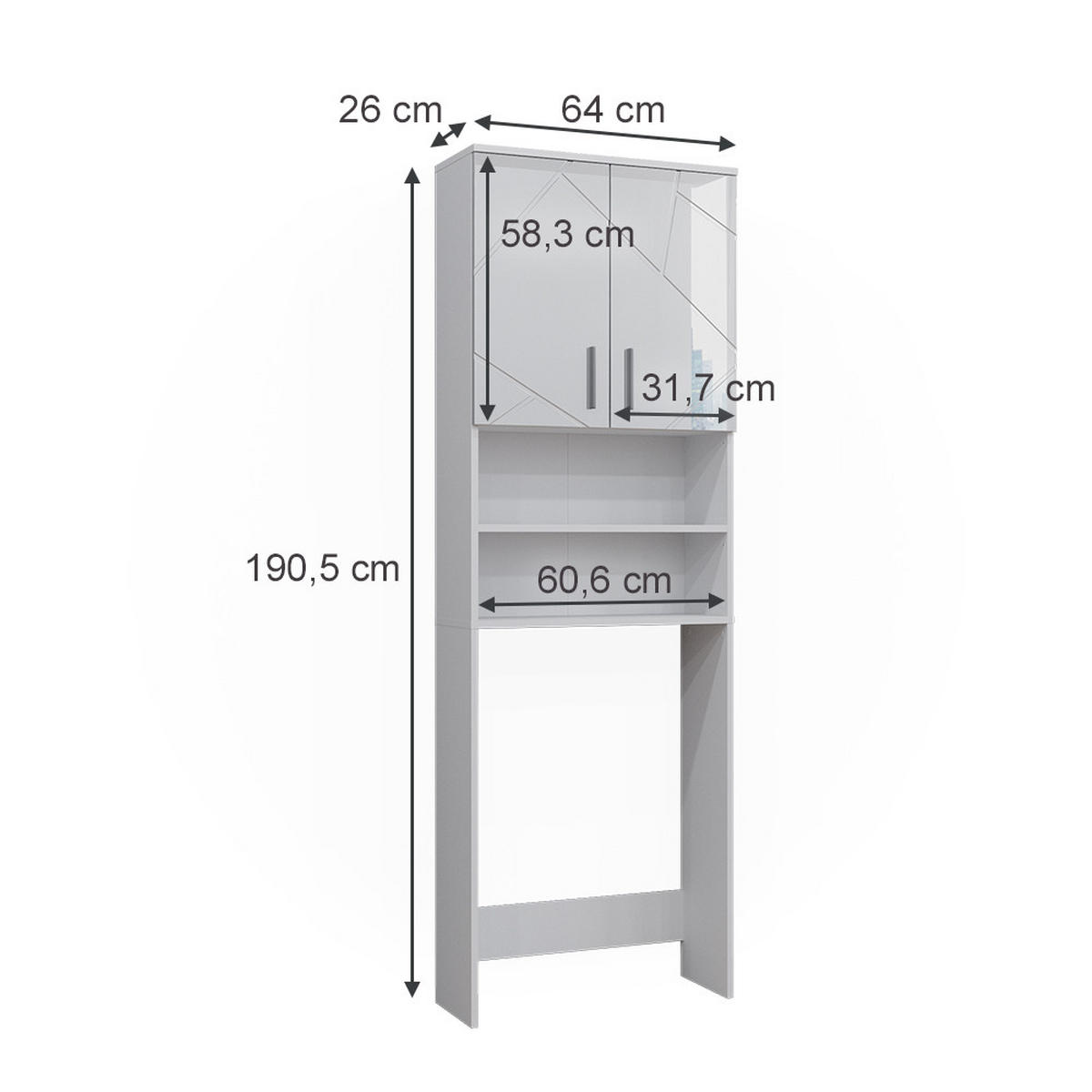 WASCHMASCHINENSCHRANK Irma Weiß 64 x 190.5 cm - Weiß Hochglanz, Holzwerkstoff (64/190.5/26cm) - Vicco