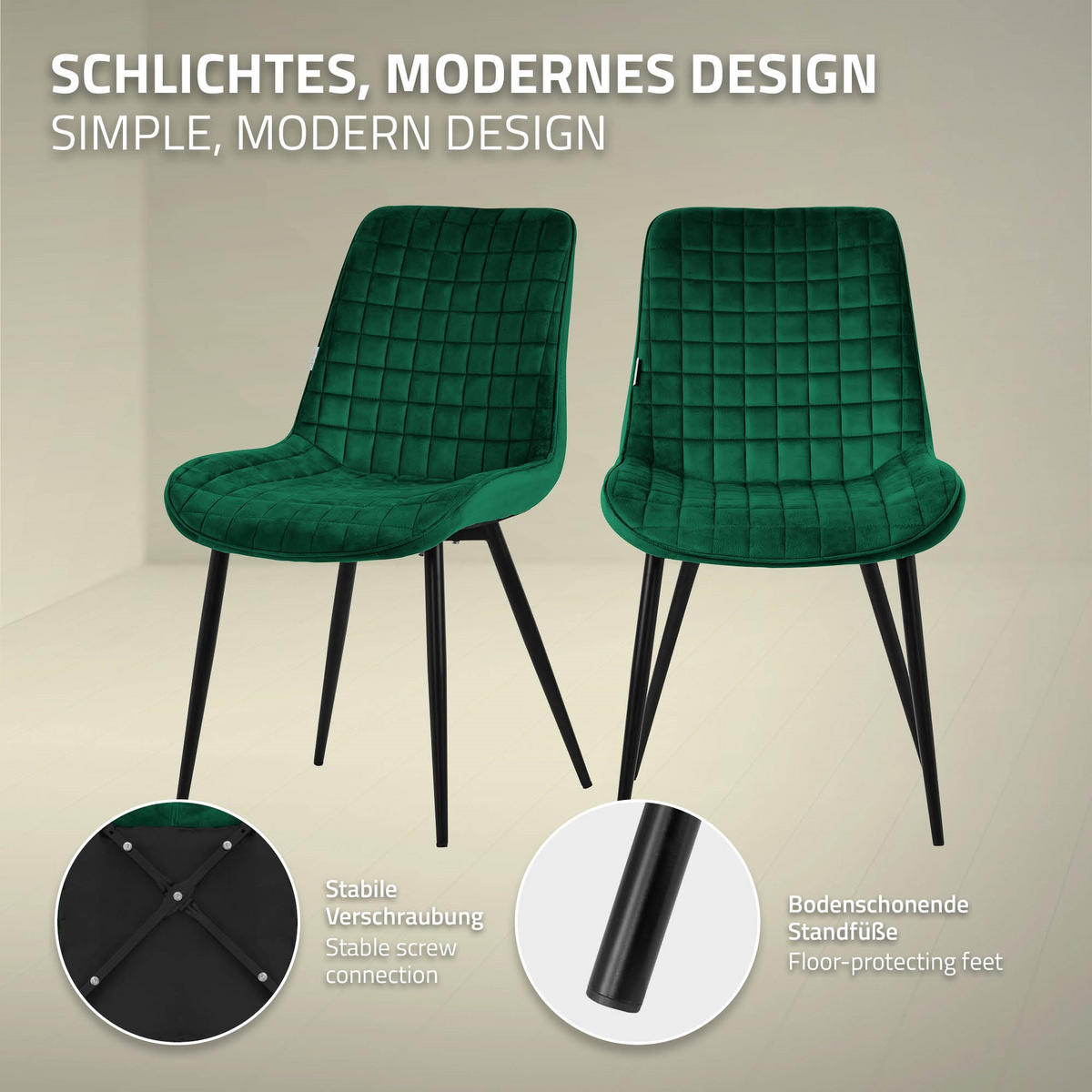 ESSZIMMERSTÜHLE 2ER-SET Dunkelgrün Samt - Dunkelgrün/Schwarz, Textil/Metall (52/89/60cm) - ML-DESIGN