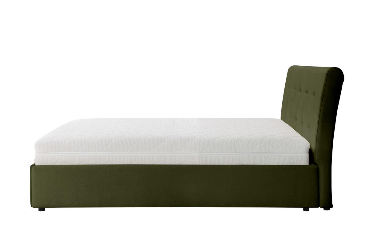 POLSTERBETT mit Bettkasten und Matratze SOLIS, Olivgrün, 140x200 cm - Olivgrün, Textil (140/200cm) - KS Home Concept